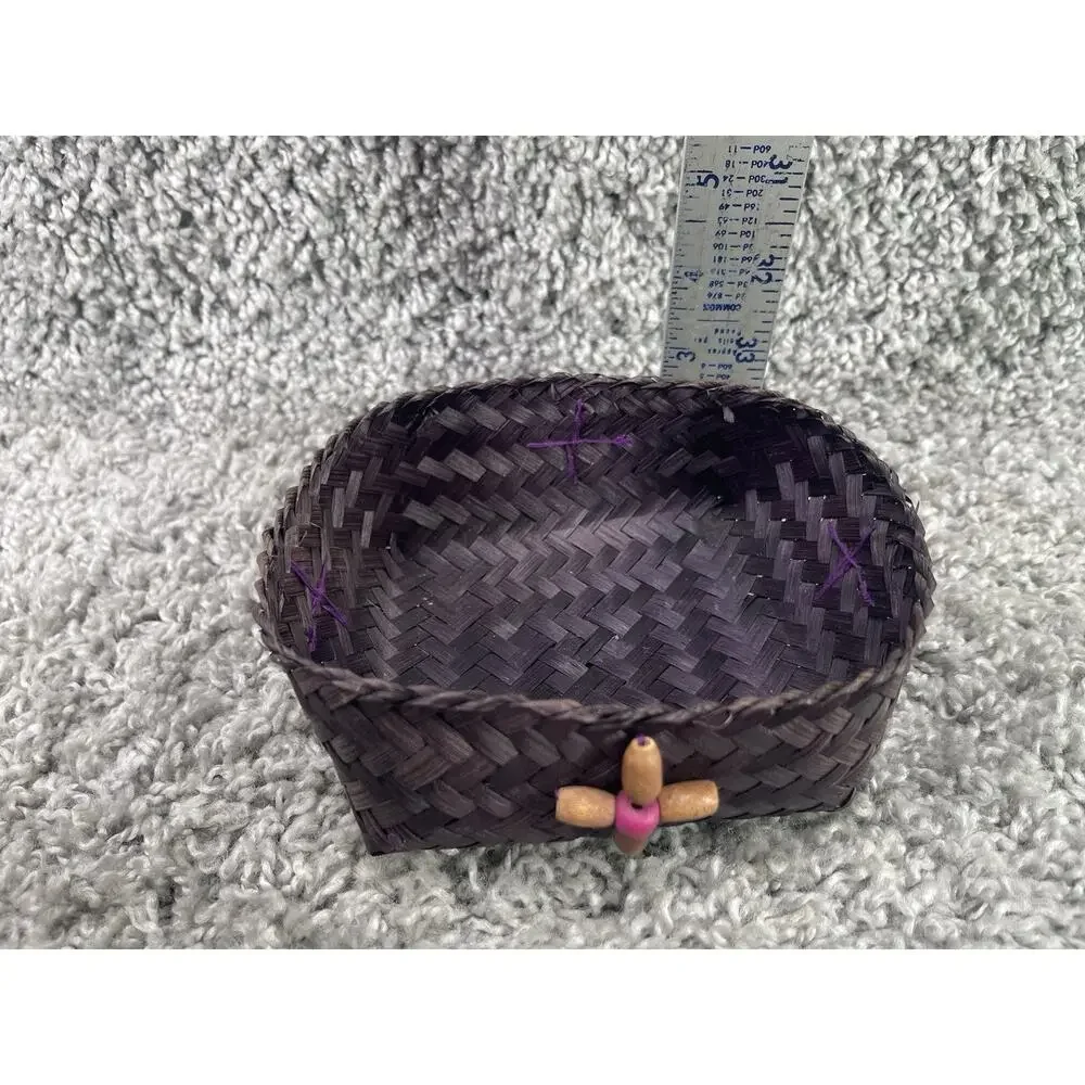 Small Woven Basket Square Container Purple Small 4.5x5x3. Inch Trinket Decor